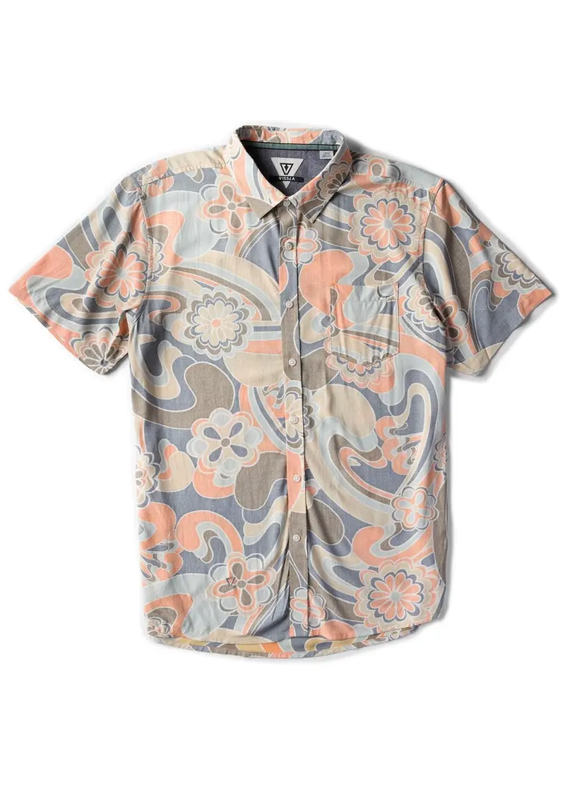 Vissla Groove Move Button-Down Shirt In Coral Fade 1