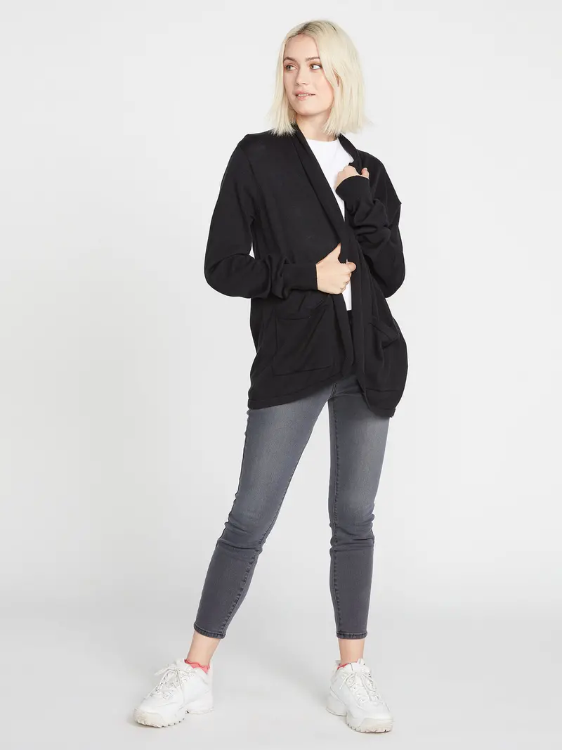 Volcom Breezy Babe Wrap Knit Sweater In Black 1
