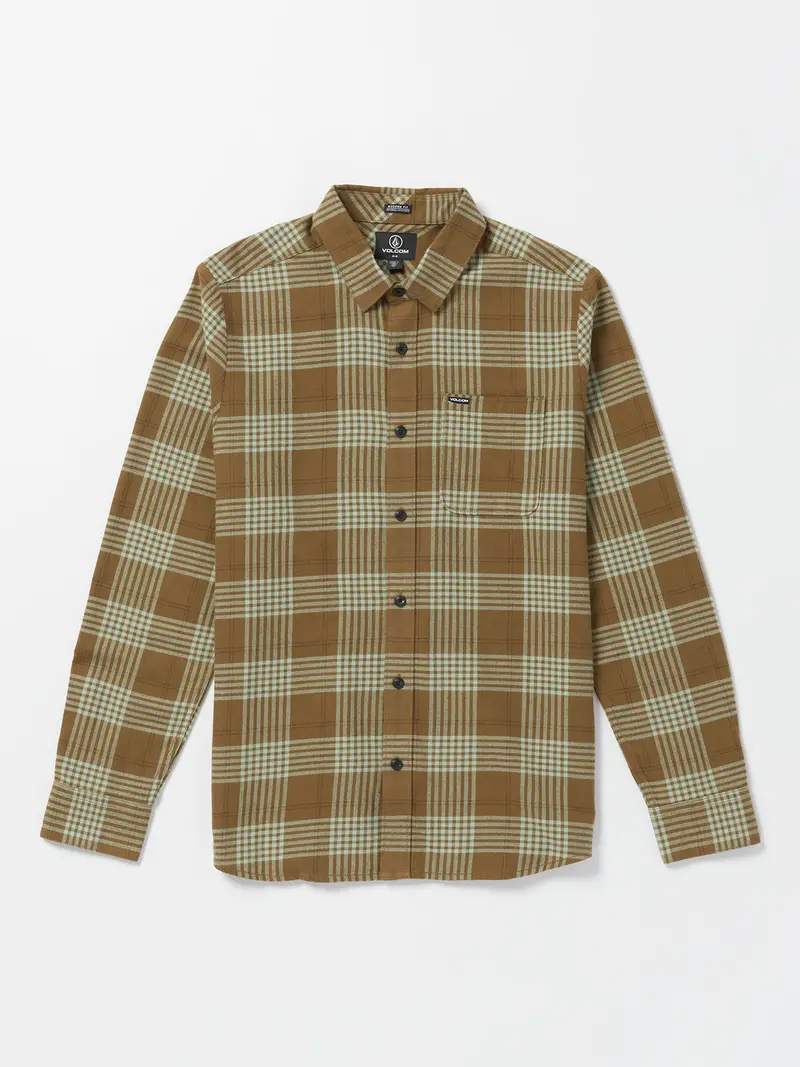 Volcom Caden Plaid Long-Sleeve Shirt – Mud Herringbone 1