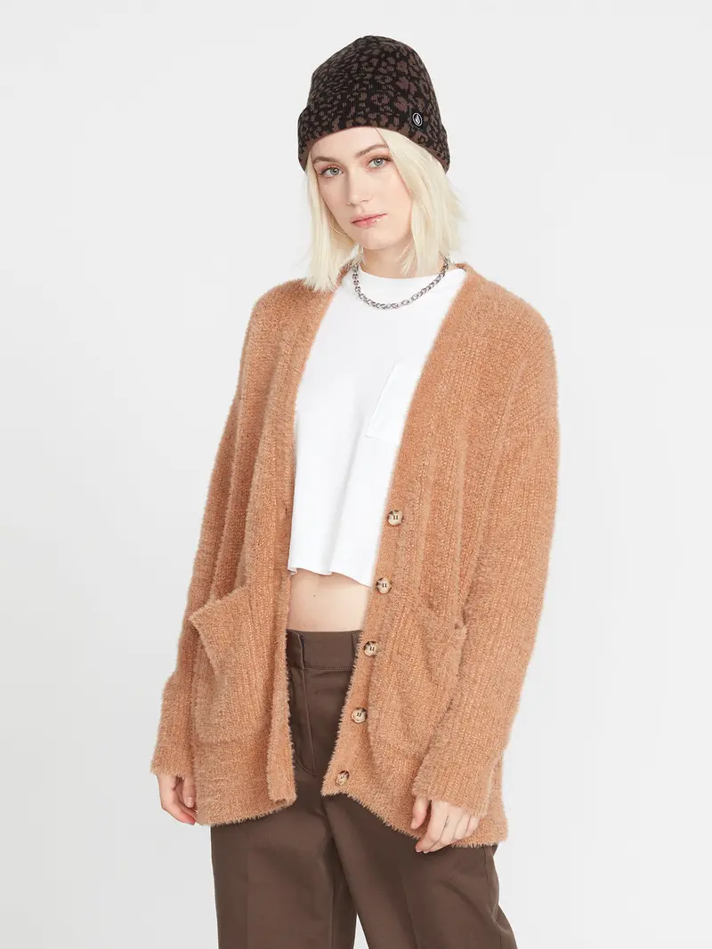 Volcom Stones Up Open-Front Cardigan Sweater In Vintage Brown 1